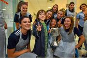 16 September 2019; Dublin ladies footballers meet Alex Daly, age 6, from Stillorgan, Co Dublin during the TG4 All-Ireland Senior Ladies Football Champions visit to Our Lady’s Children’s Hospital in Crumlin, Co Dublin. Photo by David Fitzgerald/Sportsfile