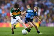 14 September 2019; Dara Griffin of Dr Crokes, Co Kerry, in action against Rachel Sweeney of St Oliver Plunkett Eoghan Ruadh, Co Dublin, during the INTO Cumann na mBunscol GAA Respect Exhibition Go Games at Dublin v Kerry - GAA Football All-Ireland Senior Championship Final Replay at Croke Park in Dublin. Photo by Eóin Noonan/Sportsfile