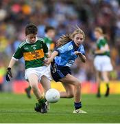 14 September 2019; Dara Griffin of Dr Crokes, Co Kerry, in action against Rachel Sweeney of St Oliver Plunkett Eoghan Ruadh, Co Dublin, during the INTO Cumann na mBunscol GAA Respect Exhibition Go Games at Dublin v Kerry - GAA Football All-Ireland Senior Championship Final Replay at Croke Park in Dublin. Photo by Eóin Noonan/Sportsfile