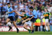 14 September 2019; Darragh Kinsella of Holy Trinity NS Donaghmede, Co Dublin, in action against Adam Byrne of Dr Crokes Kerry, Co Kerry, during the INTO Cumann na mBunscol GAA Respect Exhibition Go Games at Dublin v Kerry - GAA Football All-Ireland Senior Championship Final Replay at Croke Park in Dublin. Photo by Eóin Noonan/Sportsfile