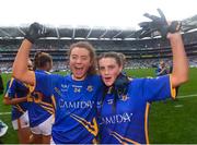 15 September 2019; Orla Winston, left, and Ava Fennessey of Tipperary celebrate following the TG4 All-Ireland Ladies Football Intermediate Championship Final match between Meath and Tipperary at Croke Park in Dublin. Photo by Stephen McCarthy/Sportsfile