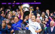 15 September 2019; Tipperary's Róisín Daly, left, and Sarah McKevitt lift the Mary Quinn Memorial Cup following the TG4 All-Ireland Ladies Football Intermediate Championship Final match between Meath and Tipperary at Croke Park in Dublin. Photo by Stephen McCarthy/Sportsfile