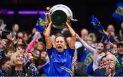 15 September 2019; Tipperary captain Samantha Lambert lifts the the Mary Quinn Memorial Cup following the TG4 All-Ireland Ladies Football Intermediate Championship Final match between Meath and Tipperary at Croke Park in Dublin. Photo by Stephen McCarthy/Sportsfile