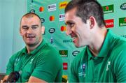 7 September 2019; Brothers Rhys Ruddock, left, and assistant strength & conditioning coach Ciaran Ruddock, during an Ireland rugby press Conference at the Hotel New Otani Makuhari in Chiba, Japan. Photo by Brendan Moran/Sportsfile