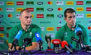 7 September 2019; Brothers Rhys Ruddock, left, and assistant strength & conditioning coach Ciaran Ruddock, during an Ireland rugby press Conference at the Hotel New Otani Makuhari in Chiba, Japan. Photo by Brendan Moran/Sportsfile