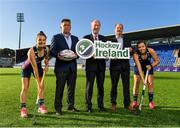 17 September 2019; Hockey Ireland have confirmed that Energia Park in Donnybrook will host two Women’s Olympic Qualifier games against Canada on the 2nd and 3rd November 2019. Energia Park is the home of the Leinster Rugby ‘A’ and Women’s teams. Pictured at the announcement are, from left, Ireland Hockey player Emily Beatty, Leinster Rugby CEO Michael Dawson, Minister for Transport, Tourism and Sport Shane Ross T.D., Hockey Ireland CEO Jerome Pels, and Ireland Hockey player Megan Frazer, right, at Energia Park in Donnybrook, Dublin. Photo by Seb Daly/Sportsfile