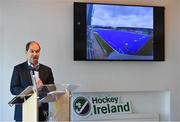 17 September 2019; Hockey Ireland have confirmed that Energia Park in Donnybrook will host two Women’s Olympic Qualifier games against Canada on the 2nd and 3rd November 2019. Energia Park is the home of the Leinster Rugby ‘A’ and Women’s teams. Pictured speaking at the announcement is Jerome Pels, Hockey Ireland CEO, at Energia Park in Donnybrook, Dublin. Photo by Seb Daly/Sportsfile
