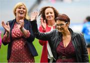 15 September 2019; Michelle Walsh a member of the Waterford 1994 Jubilee team is honoured ahead of the TG4 All-Ireland Ladies Football Senior Championship Final match between Dublin and Galway at Croke Park in Dublin. Photo by Stephen McCarthy/Sportsfile