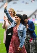 15 September 2019; Rebecca Hallahan a member of the Waterford 1994 Jubilee team is honoured ahead of the TG4 All-Ireland Ladies Football Senior Championship Final match between Dublin and Galway at Croke Park in Dublin. Photo by Stephen McCarthy/Sportsfile