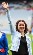 15 September 2019; Regina Byrne a member of the Waterford 1994 Jubilee team is honoured ahead of the TG4 All-Ireland Ladies Football Senior Championship Final match between Dublin and Galway at Croke Park in Dublin. Photo by Stephen McCarthy/Sportsfile