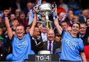 15 September 2019; Carla Rowe, left, and Oonagh Whyte of Dublin lift the Brendan Martin Cup following the TG4 All-Ireland Ladies Football Senior Championship Final match between Dublin and Galway at Croke Park in Dublin. Photo by Stephen McCarthy/Sportsfile