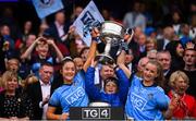 15 September 2019; Sarah Fagan, left, and Caoimhe O'Connor of Dublin lift the Brendan Martin Cup following the TG4 All-Ireland Ladies Football Senior Championship Final match between Dublin and Galway at Croke Park in Dublin. Photo by Stephen McCarthy/Sportsfile