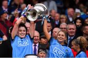 15 September 2019; Olwen Carey, left, and Ciara McGuigan of Dublin lift the Brendan Martin Cup following the TG4 All-Ireland Ladies Football Senior Championship Final match between Dublin and Galway at Croke Park in Dublin. Photo by Stephen McCarthy/Sportsfile