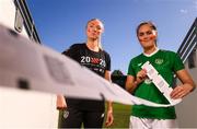 17 September 2019; Republic of Ireland internationals Louise Quinn, left, and Jess Gargan pictured at the launch of ticket sales for Republic of Ireland's UEFA Women's EURO 2021 Qualifier against Ukraine, in partnership with the 20x20 campaign, at Tallaght Stadium in Dublin. Tickets are now available at fai.ie/tickets  Photo by Stephen McCarthy/Sportsfile