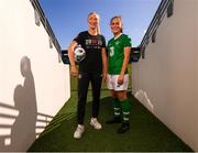 17 September 2019; Republic of Ireland internationals Louise Quinn, left, and Jess Gargan pictured at the launch of ticket sales for Republic of Ireland's UEFA Women's EURO 2021 Qualifier against Ukraine, in partnership with the 20x20 campaign, at Tallaght Stadium in Dublin. Tickets are now available at fai.ie/tickets  Photo by Stephen McCarthy/Sportsfile