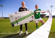 17 September 2019; Republic of Ireland internationals Louise Quinn, left, and Jess Gargan pictured at the launch of ticket sales for Republic of Ireland's UEFA Women's EURO 2021 Qualifier against Ukraine, in partnership with the 20x20 campaign, at Tallaght Stadium in Dublin. Tickets are now available at fai.ie/tickets  Photo by Stephen McCarthy/Sportsfile