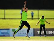 17 September 2019; Boyd Rankin of Ireland celebrates after claiming the wicket of Kyle Coetzer of Scotland during the T20 International Tri Series match between Ireland and Scotland at Malahide Cricket Club in Dublin. Photo by Seb Daly/Sportsfile