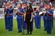 15 September 2019; Méabh McNeill sings the national anthem prior to the TG4 All-Ireland Ladies Football Senior Championship Final match between Dublin and Galway at Croke Park in Dublin. Photo by Stephen McCarthy/Sportsfile