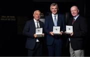 17 September 2019; In attendance, from left, are former footballers Denis ‘Ogie’ Moran of Kerry, Colm O'Rourke of Meath and Larry Tompkins of Cork at the GAA Museum where they were inducted into the Hall of Fame during the GAA Museum Hall of Fame 2019 at Croke Park in Dublin. Photo by David Fitzgerald/Sportsfile