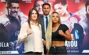 17 September 2019; Katie Taylor and Christina Linardatou following a press conference at the Principal Hotel in Manchester. Katie Taylor will bid to become a two-weight World Champion when she meets Christina Linardatou for the WBO Super-Lightweight World title at Manchester Arena on Saturday November 2. Photo by Dave Thompson / Matchroom Boxing via Sportsfile