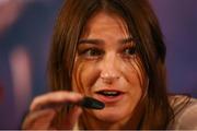 17 September 2019; Katie Taylor during a press conference at the Principal Hotel in Manchester. Katie Taylor will bid to become a two-weight World Champion when she meets Christina Linardatou for the WBO Super-Lightweight World title at Manchester Arena on Saturday November 2. Photo by Dave Thompson / Matchroom Boxing via Sportsfile