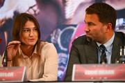 17 September 2019; Katie Taylor and promoter Eddie Hearn during a press conference at the Principal Hotel in Manchester. Katie Taylor will bid to become a two-weight World Champion when she meets Christina Linardatou for the WBO Super-Lightweight World title at Manchester Arena on Saturday November 2. Photo by Dave Thompson / Matchroom Boxing via Sportsfile