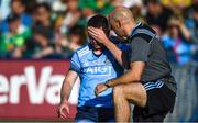 14 September 2019; Cormac Costello of Dublin with team physio Kieran O'Reilly after picking up a knock in the warm-up before the GAA Football All-Ireland Senior Championship Final Replay between Dublin and Kerry at Croke Park in Dublin. Photo by Piaras Ó Mídheach/Sportsfile