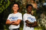 18 September 2019; Grace Lynch of Iveragh A.C. and Hiko Tonosa of Dundrum South Dublin A.C. pose for a portrait during the 2020 Great Ireland Run Launch at Phoenix Park in Dublin. Photo by Eóin Noonan/Sportsfile