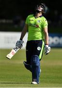 18 September 2019; Kevin O'Brien of Ireland reacts after losing his wicket during the T20 International Tri Series match between Ireland and Netherlands at Malahide Cricket Club in Dublin. Photo by Oliver McVeigh/Sportsfile