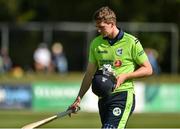 18 September 2019; David Delaney of Ireland after losing his wicket during the T20 International Tri Series match between Ireland and Netherlands at Malahide Cricket Club in Dublin. Photo by Oliver McVeigh/Sportsfile