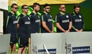 18 September 2019; Ireland head coach Graham Ford, left, and backroom team before the T20 International Tri Series match between Ireland and Netherlands at Malahide Cricket Club in Dublin. Photo by Oliver McVeigh/Sportsfile
