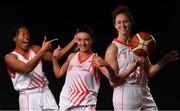 18 September 2019; Griffith College Templeogue players, from left, Vernisha Andrews, Berta Rodriguez and Morgan O'Donnell pictured at the 2019/2020 Basketball Ireland Season Launch and Hula Hoops National Cup draw at the National Basketball Arena in Tallaght, Dublin. Photo by David Fitzgerald/Sportsfile
