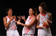 18 September 2019; Griffith College Templeogue players, from left, Vernisha Andrews, Berta Rodriguez and Morgan O'Donnell pictured at the 2019/2020 Basketball Ireland Season Launch and Hula Hoops National Cup draw at the National Basketball Arena in Tallaght, Dublin. Photo by David Fitzgerald/Sportsfile