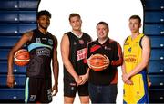 18 September 2019; Keith Jumper of Garvey's Tralee Warriors, Toby Christensen of Scotts Lakers St pauls Killarney, St Marys coach Liam Culloty and Erik Flood of Keanes Supervalu Killorglin  pictured at the 2019/2020 Basketball Ireland Season Launch and Hula Hoops National Cup draw at the National Basketball Arena in Tallaght, Dublin. Photo by Sam Barnes/Sportsfile