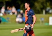 18 September 2019; Ben Cooper of Netherlands leaves the field after a mtch winning 91 runs during the T20 International Tri Series match between Ireland and Netherlands at Malahide Cricket Club in Dublin. Photo by Oliver McVeigh/Sportsfile