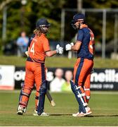 18 September 2019; Max O'Dowd and Ben Cooper of Netherlands during the T20 International Tri Series match between Ireland and Netherlands at Malahide Cricket Club in Dublin. Photo by Oliver McVeigh/Sportsfile