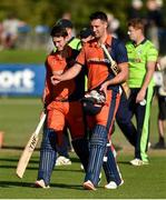 18 September 2019; Ben Cooper of Netherlands, right, leaves the field after a mtch winning 91 runs during the T20 International Tri Series match between Ireland and Netherlands at Malahide Cricket Club in Dublin. Photo by Oliver McVeigh/Sportsfile