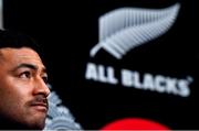 19 September 2019; Richie Mo'unga during a New Zealand All Blacks press conference at the Conrad Hotel Tokyo in Minato, Japan.  Photo by Brendan Moran/Sportsfile