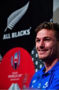 19 September 2019; George Bridge during a New Zealand All Blacks press conference at the Conrad Hotel Tokyo in Minato, Japan.  Photo by Brendan Moran/Sportsfile