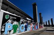 19 September 2019; The teams in  Pool A, including Ireland, Scotland, Japan, Russia and Samoa are seen on an advertistment outside The International Stadium Yokohama ahead of the Rugby World Cup. The stadium will host 7 Rugby World Cup games, including the Final on 2nd November. Photo by Ramsey Cardy/Sportsfile