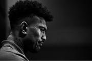 19 September 2019; (EDITOR'S NOTE: Image has been converted to black & white) Ardie Savea during a New Zealand All Blacks press conference at the Conrad Hotel Tokyo in Minato, Japan.  Photo by Brendan Moran/Sportsfile