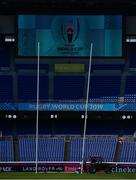19 September 2019; The posts are erected in The International Stadium Yokohama ahead of the Rugby World Cup in Yokohama, Japan. The stadium will host 7 Rugby World Cup games, including the Final on 2nd November. Photo by Ramsey Cardy/Sportsfile