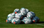 19 September 2019; A general view of Rugby World Cup balls during a New Zealand All Blacks squad training session at Tatsuminomori Seaside Park, Koto, Japan.  Photo by Brendan Moran/Sportsfile