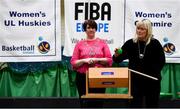 18 September 2019; Breda Dick, right, Chair of the WNLC,  and Theresa Walsh, President of Basketball Ireland, during the cup draw at the 2019/2020 Basketball Ireland Season Launch and Hula Hoops National Cup draw at the National Basketball Arena in Tallaght, Dublin. Photo by Sam Barnes/Sportsfile