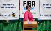 18 September 2019; Theresa Walsh, Basketball Ireland President, draws a team during the 2019/2020 Basketball Ireland Season Launch and Hula Hoops National Cup draw at the National Basketball Arena in Tallaght, Dublin. Photo by Sam Barnes/Sportsfile