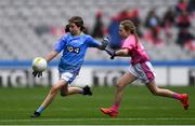 15 September 2019; Action from the U10's game between Cooley Kickhams, Co Louth, and Buncrana, Co Donegal, at half-time during the Mini Games at TG4 All-Ireland Ladies Football Championship Final Day at Croke Park in Dublin. Photo by Piaras Ó Mídheach/Sportsfile