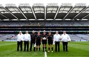 15 September 2019; Referee Kevin Phelan and his officials before the TG4 All-Ireland Ladies Football Junior Championship Final match between Fermanagh and Louth at Croke Park in Dublin. Photo by Piaras Ó Mídheach/Sportsfile