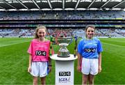 15 September 2019; Emma O’Grady & Julia Collins of Navan O’Mahonys, Co Meath, bring the the Mary Quinn Memorial Cup to the plinth before the TG4 All-Ireland Ladies Football Intermediate Championship Final match between Meath andTipperary at Croke Park in Dublin. Photo by Piaras Ó Mídheach/Sportsfile