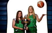 18 September 2019; Darby Maggard, left, and Kylee Smith of Liffey Celtics pictured at the 2019/2020 Basketball Ireland Season Launch and Hula Hoops National Cup draw at the National Basketball Arena in Tallaght, Dublin. Photo by Sam Barnes/Sportsfile