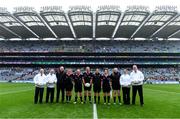 15 September 2019; Referee Jonathan Murphy and his officials before the TG4 All-Ireland Ladies Football Intermediate Championship Final match between Meath andTipperary at Croke Park in Dublin. Photo by Piaras Ó Mídheach/Sportsfile